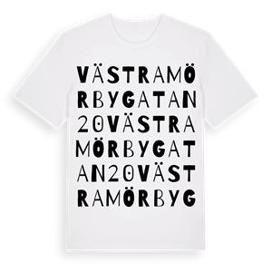 Västra Mörbygatan 20 ordlek t-shirt – ekologisk bomull t-shirt från Pinshirt