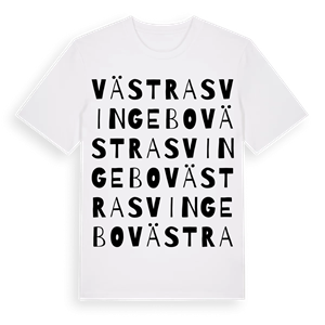 Västra Svingebo ordlek t-shirt – ekologisk bomull t-shirt från Pinshirt