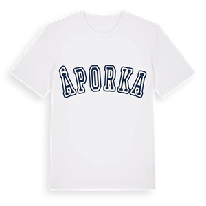 Áporka college t-shirt – ekologisk bomull t-shirt från Pinshirt