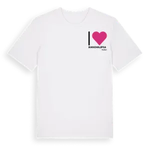 Jag älskar Bukkeholøfsa t-shirt litet tryck – ekologisk bomull t-shirt från Pinshirt