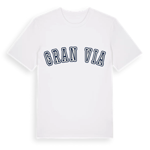 Gran Via college t-shirt – ekologisk bomull t-shirt från Pinshirt