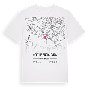 Opština Andrijevica karta t-shirt – ekologisk bomull t-shirt från Pinshirt