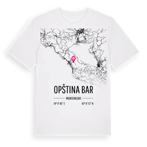 Opština Bar karta t-shirt – ekologisk bomull t-shirt från Pinshirt