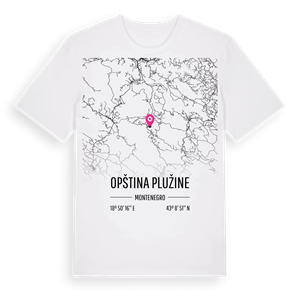 Opština Plužine karta t-shirt – ekologisk bomull t-shirt från Pinshirt