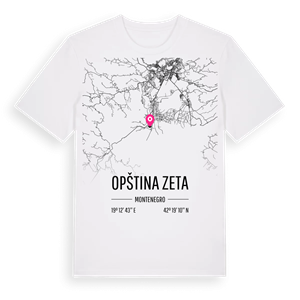 Opština Zeta karta t-shirt – ekologisk bomull t-shirt från Pinshirt