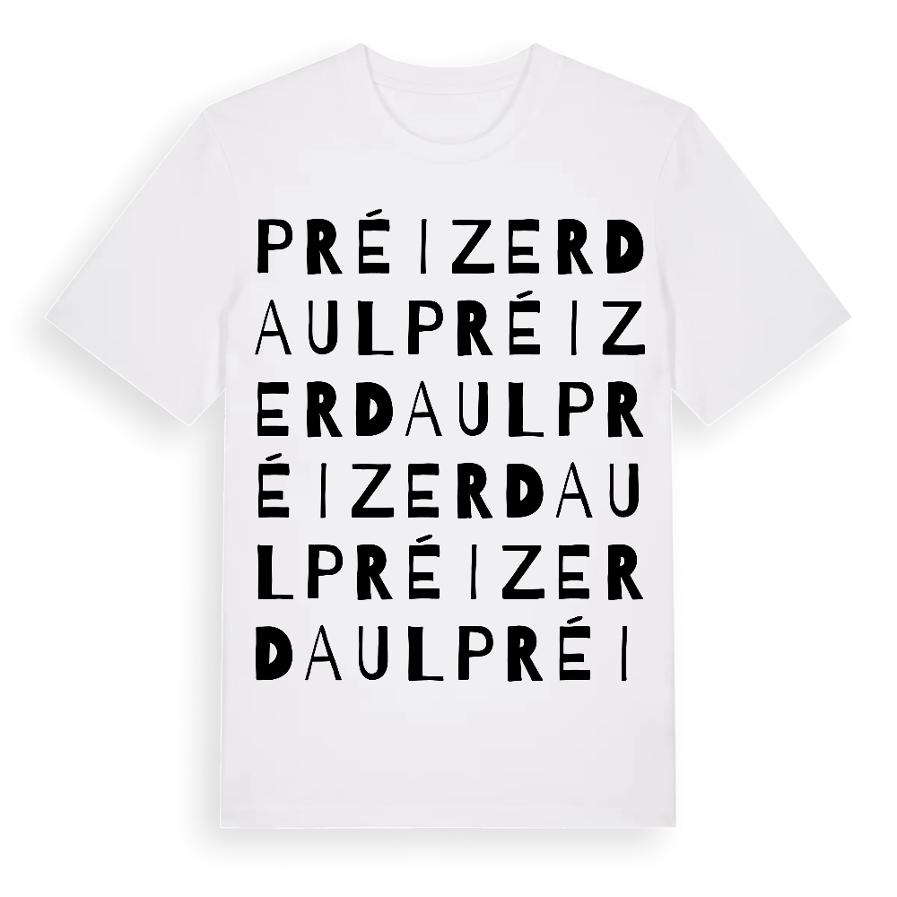 Préizerdaul ordlek t-shirt – White, i miljö