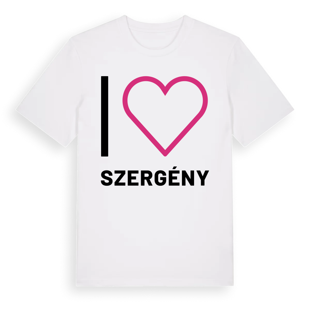 Jag älskar Szergény t-shirt stort tryck – White, i miljö