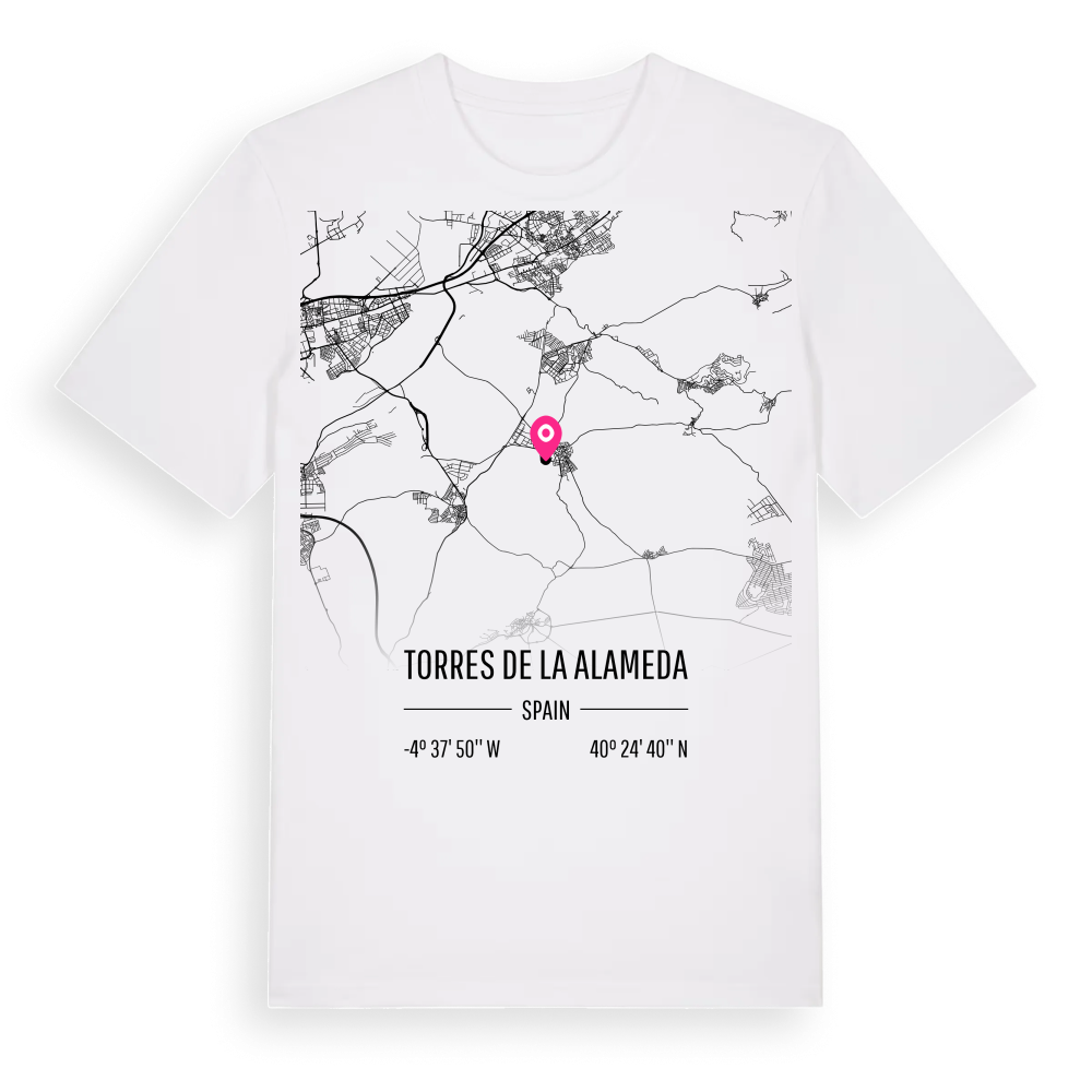 Torres de la Alameda karta t-shirt – White, i miljö