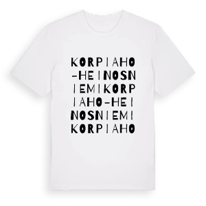 Korpiaho-Heinosniemi ordlek t-shirt – ekologisk bomull t-shirt från Pinshirt