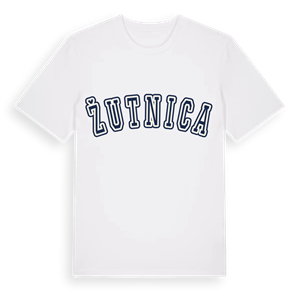Žutnica college t-shirt – ekologisk bomull t-shirt från Pinshirt