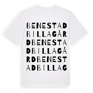 Benestad Billagård ordlek t-shirt – ekologisk bomull t-shirt från Pinshirt