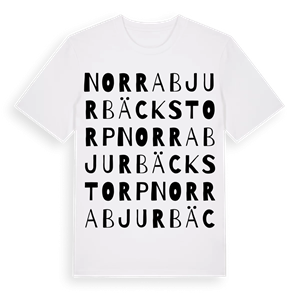 Norra Bjurbäckstorp ordlek t-shirt – ekologisk bomull t-shirt från Pinshirt