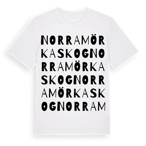 Norra Mörkaskog ordlek t-shirt – ekologisk bomull t-shirt från Pinshirt