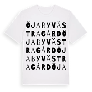 Öjaby Västragård ordlek t-shirt – ekologisk bomull t-shirt från Pinshirt