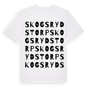 Skogsrydstorp ordlek t-shirt – ekologisk bomull t-shirt från Pinshirt