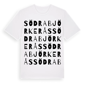 Södra Björkerås ordlek t-shirt – ekologisk bomull t-shirt från Pinshirt