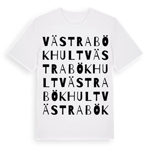 Västra Bökhult ordlek t-shirt – ekologisk bomull t-shirt från Pinshirt