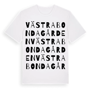 Västra Bondagården ordlek t-shirt – ekologisk bomull t-shirt från Pinshirt