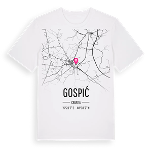 Gospić karta t-shirt – ekologisk bomull t-shirt från Pinshirt