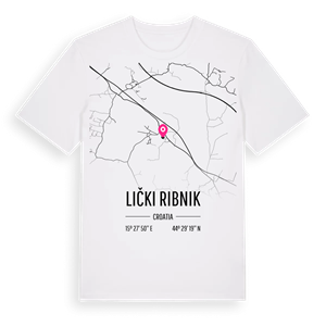 Lički Ribnik karta t-shirt – ekologisk bomull t-shirt från Pinshirt