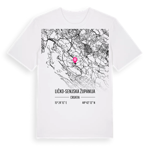 Ličko-senjska županija karta t-shirt – ekologisk bomull t-shirt från Pinshirt