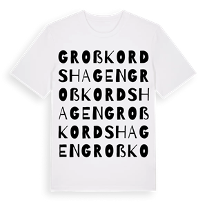 Groß Kordshagen ordlek t-shirt – ekologisk bomull t-shirt från Pinshirt