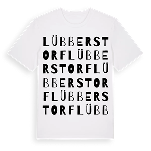 Lübberstorf ordlek t-shirt – ekologisk bomull t-shirt från Pinshirt