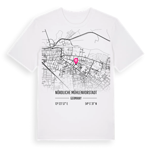 Nördliche Mühlenvorstadt karta t-shirt – ekologisk bomull t-shirt från Pinshirt