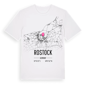 Rostock karta t-shirt – ekologisk bomull t-shirt från Pinshirt