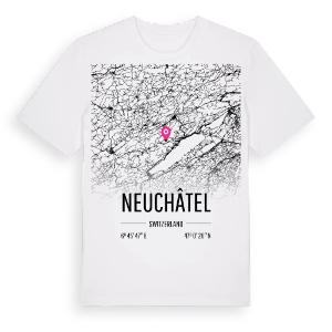 Neuchâtel karta t-shirt – ekologisk bomull t-shirt från Pinshirt