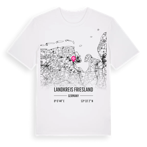 Landkreis Friesland karta t-shirt – ekologisk bomull t-shirt från Pinshirt