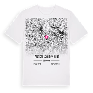 Landkreis Oldenburg karta t-shirt – ekologisk bomull t-shirt från Pinshirt