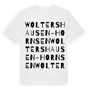Woltershausen-Hornsen ordlek t-shirt – ekologisk bomull t-shirt från Pinshirt
