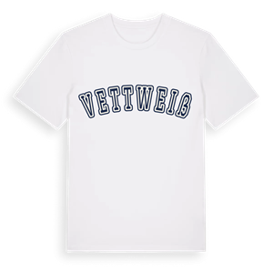 Vettweiß college t-shirt – ekologisk bomull t-shirt från Pinshirt
