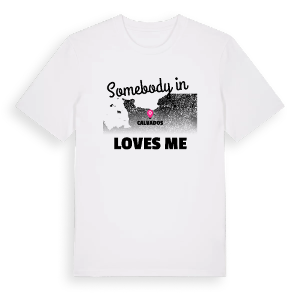 Någon i Calvados älskar mig t-shirt – ekologisk bomull t-shirt från Pinshirt