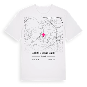 Graignes-Mesnil-Angot karta t-shirt – ekologisk bomull t-shirt från Pinshirt