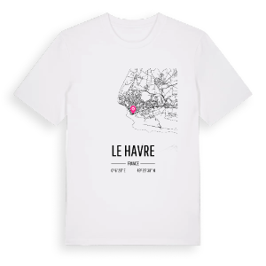 Le Havre karta t-shirt – ekologisk bomull t-shirt från Pinshirt