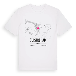Ouistreham karta t-shirt – ekologisk bomull t-shirt från Pinshirt