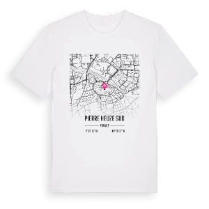 Pierre Heuze Sud karta t-shirt – ekologisk bomull t-shirt från Pinshirt