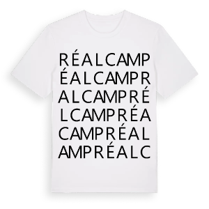 Réalcamp ordlek t-shirt – ekologisk bomull t-shirt från Pinshirt