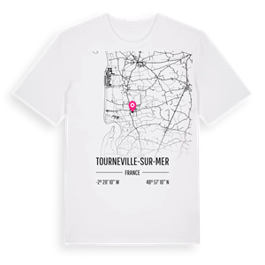 Tourneville-sur-Mer karta t-shirt – ekologisk bomull t-shirt från Pinshirt