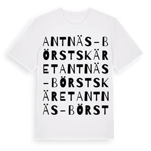 Antnäs-Börstskäret ordlek t-shirt – ekologisk bomull t-shirt från Pinshirt