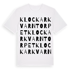 Klockarkvarntorpet ordlek t-shirt – ekologisk bomull t-shirt från Pinshirt
