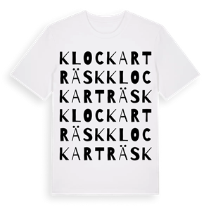 Klockarträsk ordlek t-shirt – ekologisk bomull t-shirt från Pinshirt