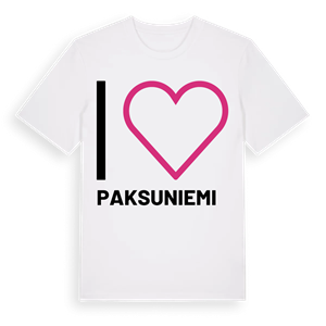 Jag älskar Paksuniemi t-shirt stort tryck – ekologisk bomull t-shirt från Pinshirt