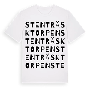 Stenträsktorpen ordlek t-shirt – ekologisk bomull t-shirt från Pinshirt