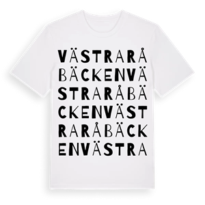 Västra Råbäcken ordlek t-shirt – ekologisk bomull t-shirt från Pinshirt