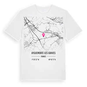 Ayguemorte-les-Graves karta t-shirt – ekologisk bomull t-shirt från Pinshirt