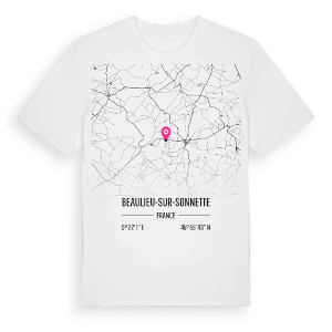 Beaulieu-sur-Sonnette karta t-shirt – ekologisk bomull t-shirt från Pinshirt
