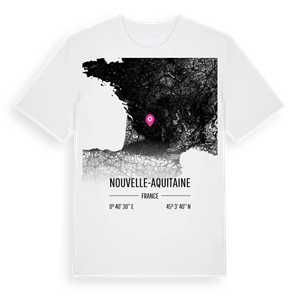 Nouvelle-Aquitaine karta t-shirt – ekologisk bomull t-shirt från Pinshirt